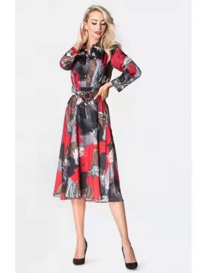 Čierno-červené košeľové šaty do polovice lýtok Ann Gissy (XY202113(5))