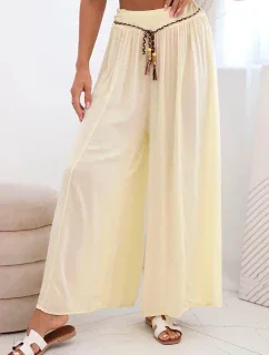 Dámské kalhoty z viskózy se širokými nohavicemi žlutý