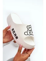 Piankowe Klapki Damskie Na Masywnej Podeszwie Z Misiem Białe Lamira