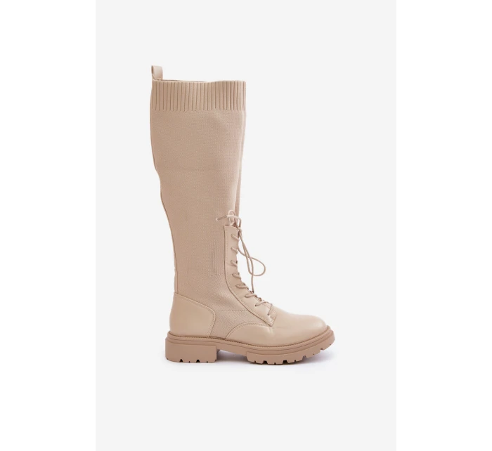 Šněrovací kozačky s elastickým svrškem černé model 21679807 - Boto