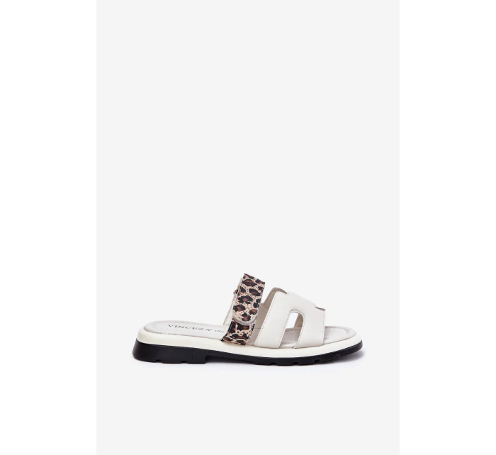 Dámské Kožené Pantofle S Zipem Leopard  Světle Béžové model 21697787 - VINCEZA