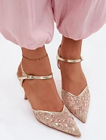 Pánské síťované dámské sandály na jehlovém podpatku se třpytivým zdobením Zlato Laria
