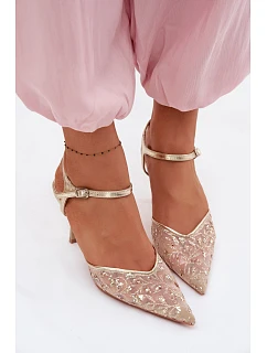 Pánské síťované dámské sandály na jehlovém podpatku se třpytivým zdobením Zlato Laria