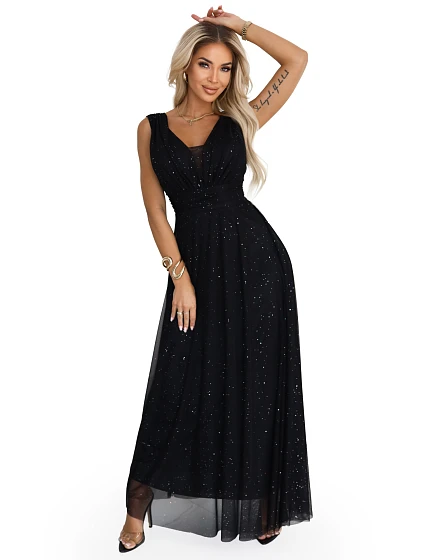 Večerní dlouhé šaty s a hlubokým výstřihem černé model 21422851 - numoco basic Večerní dlouhé šaty s a hlubokým výstřihem černé model 21422851 - numoco basic