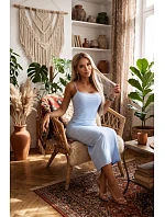 673-2 Midi šaty s tenkými ramienkami a jemným leskom - modré