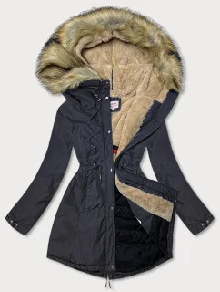 Tmavomodrá teplá dámska zimná bunda parka (w165)