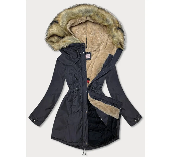 Tmavomodrá teplá dámska zimná bunda parka (w165) Tmavomodrá teplá dámska zimná bunda parka (w165)