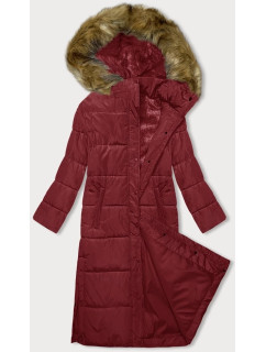 Červená dlhá zimná bunda s kapucňou (V726)