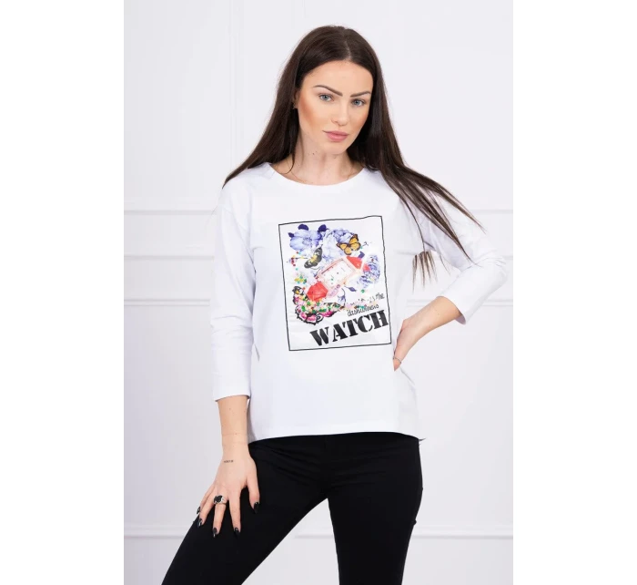 Halenka s grafikou 3D Watch bílá Halenka s grafikou 3D Watch bílá