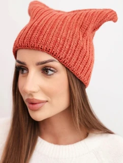 Dámska zimná vlnená čiapka s mačacím strihom z rebrovaného úpletu K419 hrdzavá