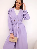 Dámsky kabát do pása s golierom svetlo fialový