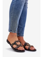 Zdobené Ploché Dámské Sandály Černé model 21685805 - Boto