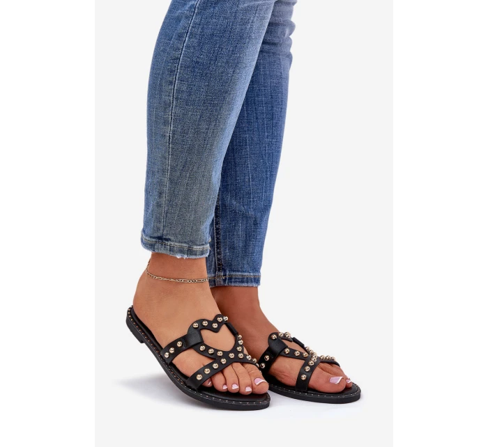 Zdobené Ploché Dámské Sandály Černé model 21685805 - Boto