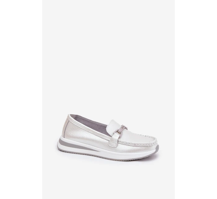 Skórzane Mokasyny Damskie S.Barski GR51-598 Perłowe