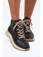 Sportovní dámské boty na platformě z přírodní kůže model 21713749 Černé - Zazoo