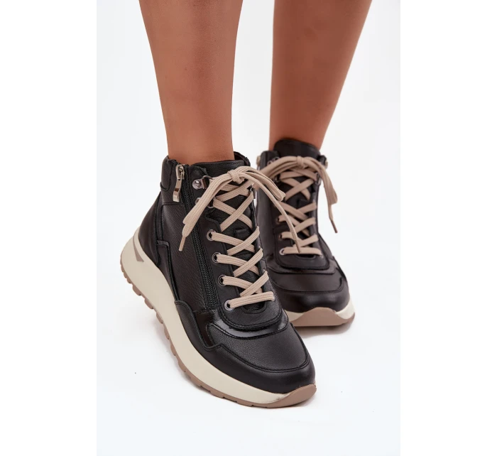 Sportovní dámské boty na platformě z přírodní kůže model 21713749 Černé - Zazoo
