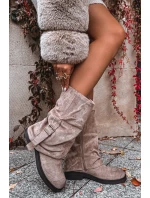 Kozaki Damskie Z Wywiniętą Cholewką Do Połowy Łydki Z Klamrą Khaki Minelle Kozaki Damskie Z Wywiniętą Cholewką Do Połowy Łydki Z Klamrą Khaki Minelle