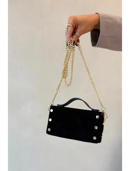 Kožená kabelka Z Přírodního Semiše S Řetízkem Černá Nivra