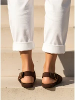 Dámske semišové baleríny s otvoreným podpätkom slingback hnedé FashionStreet ZY1354