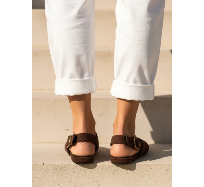 Dámske semišové baleríny s otvoreným podpätkom slingback hnedé FashionStreet ZY1354