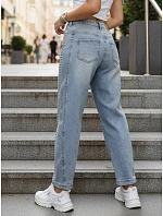 Dámske džínsy balónového strihu s ozdobnými nitmi modré UY2983