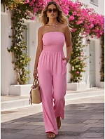 Dámsky letný overal so širokými nohavicami ružový FashionStreet EY2650 Dámsky letný overal so širokými nohavicami ružový FashionStreet EY2650