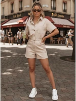 Dámske krátke džínsové overaly s gumou v páse, béžové, FashionStreet EY2689 Dámske krátke džínsové overaly s gumou v páse, béžové, FashionStreet EY2689