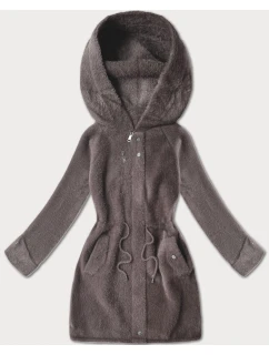 Bunda z kakaovej vlny alpaka s kapucňou (W214#)