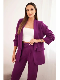 Elegantný set saka a nohavíc tmavo fialovej farby