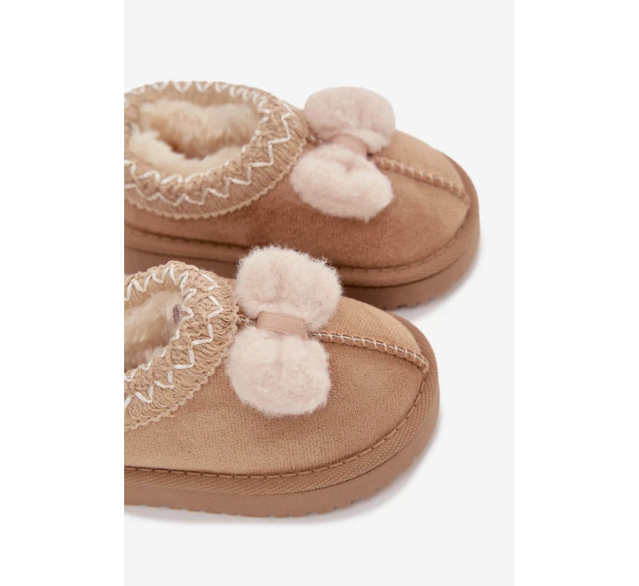 Dětské sněhule s výšivkou a mašlí Béžové Daven