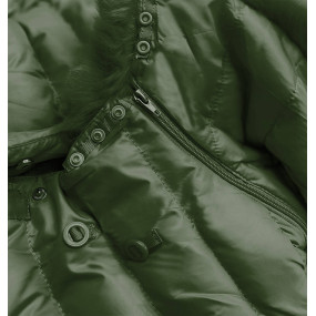 Prešívaná dámska zimná bunda v khaki farbe s kapucňou (w750-1)