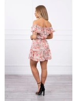 Kvetinové marhuľové šaty s odhalenými ramenami