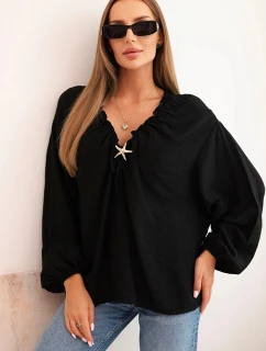 Dámská blůza s s výstřihem a ozdobou černá model 21266188 - K-Fashion