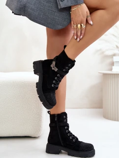 Zateplené kotníkové boty s ozdobou Černé model 21671908 - S.Barski