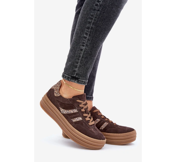 model 21679935 Semišové Sneakersy Na Platformě Leopardí Čokoládové - Zazoo