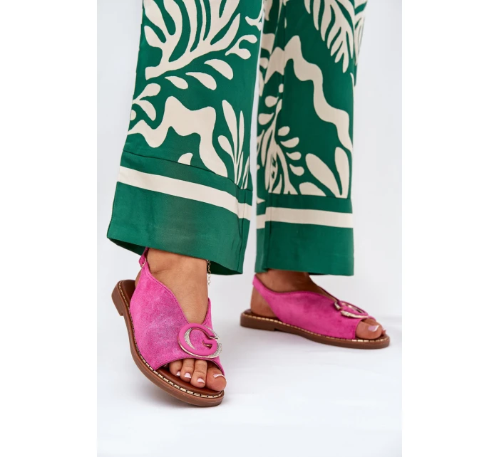 Płaskie Sandały Z Ozdobą Różowe Haliones