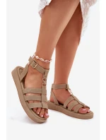 Sandały Damskie Na Platformie Ze Złotym Detalem Khaki Kartia Sandały Damskie Na Platformie Ze Złotym Detalem Khaki Kartia