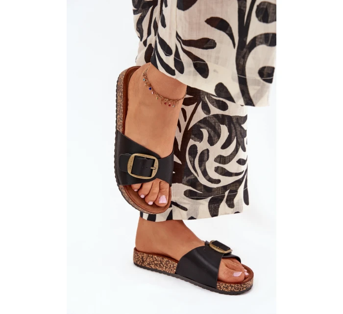 Dámské sandály na korkové platformě s přezkou černé model 21704221 - Boto