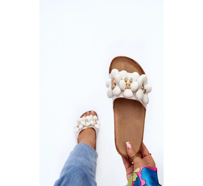 Dámské pantofle s ozdobami, bílá Bunlia Dámské pantofle s ozdobami, bílá Bunlia