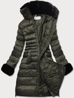 Dlhšia dámska zimná prešívaná bunda v khaki farbe (J19-017)