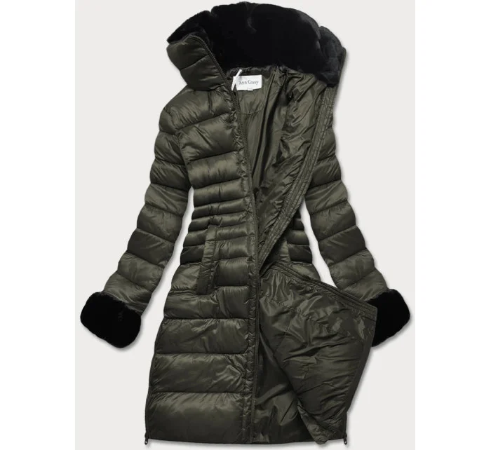 Dlhšia dámska prešívaná zimná bunda khaki (j19-017)