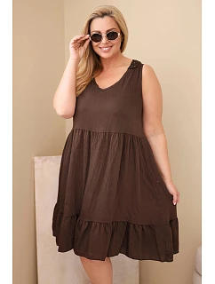 Dámske plus veľkosť viskózové šaty s čipkou bez rukávov hnedé