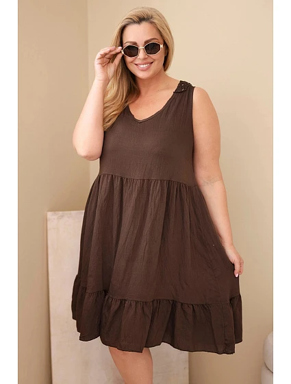 Dámske plus veľkosť viskózové šaty s čipkou bez rukávov hnedé