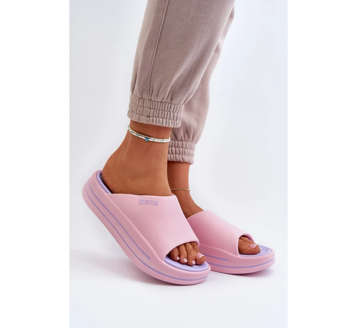 Klapki Damskie Na Platformie Big Star NN274A035 Różowe Klapki Damskie Na Platformie Big Star NN274A035 Różowe