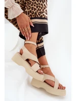 Dámské sandály na platformě a klínu eko kůže béžové model 21688746 - Boto Dámské sandály na platformě a klínu eko kůže béžové model 21688746 - Boto