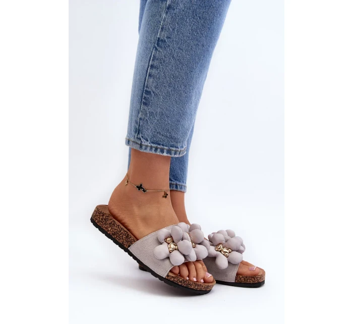 Dámské pantofle s ozdobami šedá Bunlia Dámské pantofle s ozdobami šedá Bunlia