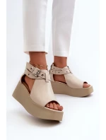 Kožené sandále na klinoch Zazoo, béžové Kožené sandále na klinoch Zazoo, béžové