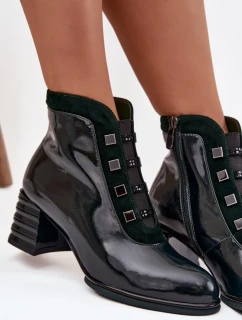 Dámske lakované čižmy D&A na podpätku - tmavozelené