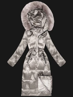 Svetlo béžová dámska zimná bunda so šnúrkou v páse S'West (B8522-46)