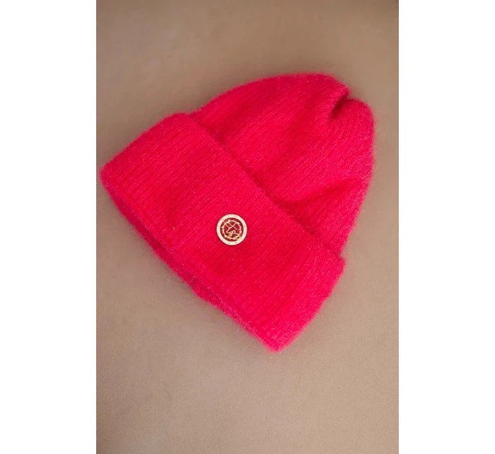 Dámska zimná čiapka s ozdobným gombíkom ružová neónová